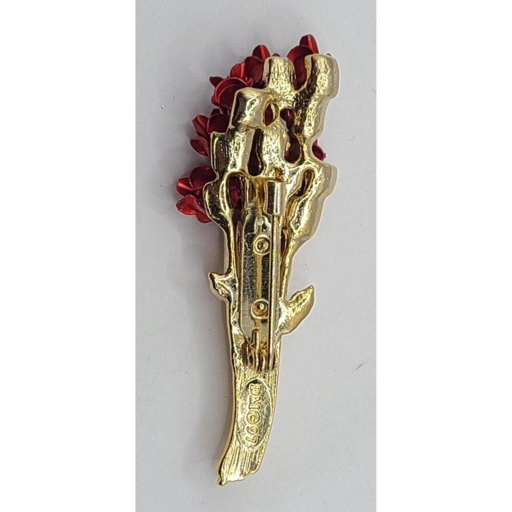 Vintage Danbury Mint Brooch Red Roses Enamel Long Stem Bouquet Pin Signed DMG97 - Picture 6 of 9
